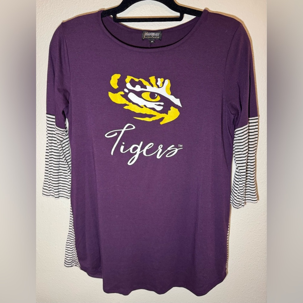 LSU Tigers Womens 3/4 Sleeve Mock Layered Shirt Size M